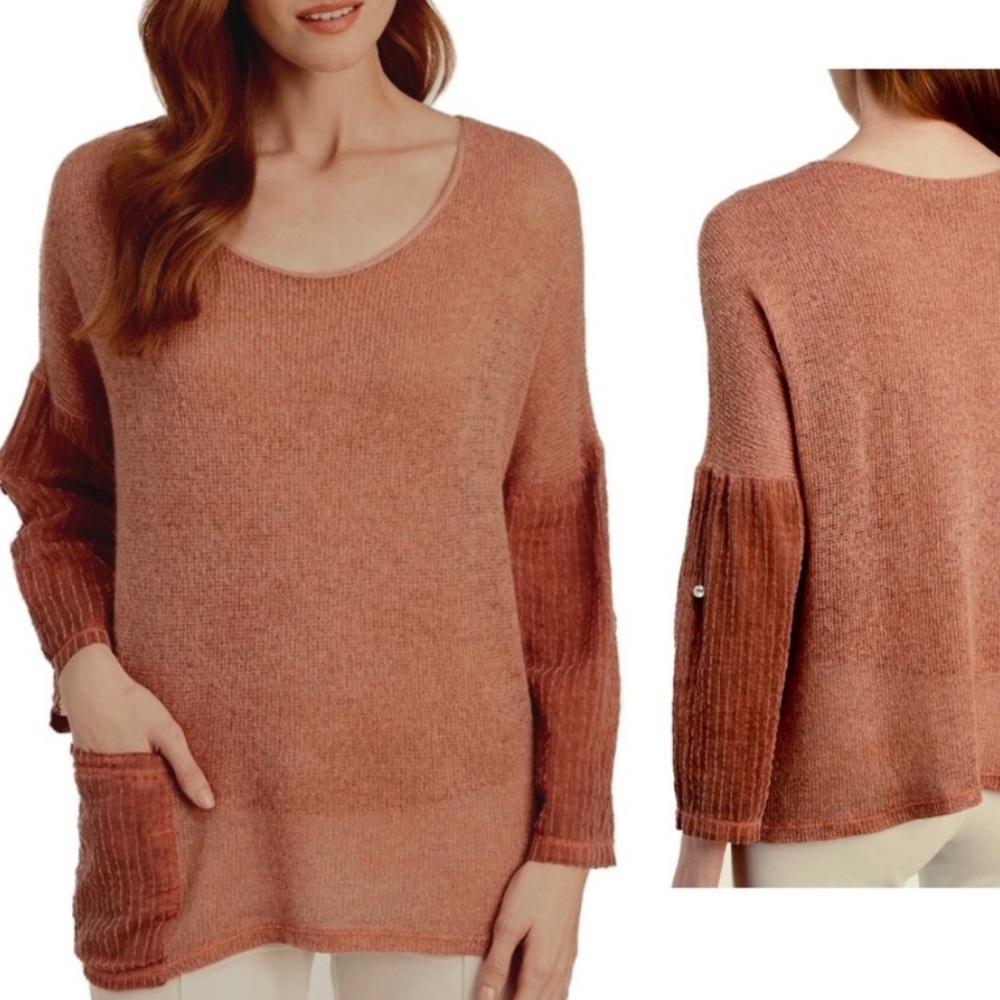 Belle France‎ Women's Terracotta Sweater with Pocket Sleeve Detail. Size Medium.